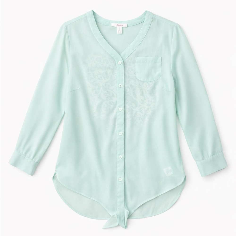 Candie’s Mint Lace Sheer Button Blouse XS Feminine Lightweight Top